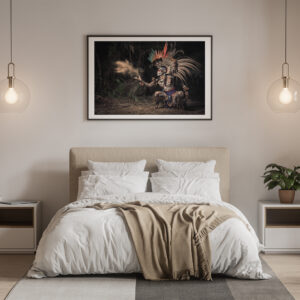Mexican Aztec Warrior with Jaguar Print. Cultural Portrait Photography. Mexico Art. Wall Art. Fine Art Photography Print.